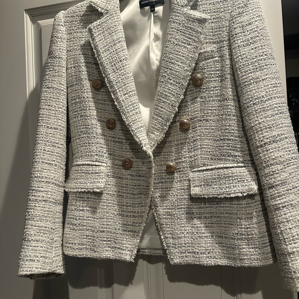 Generation Eliza Tweed Blazer - Cream and Black